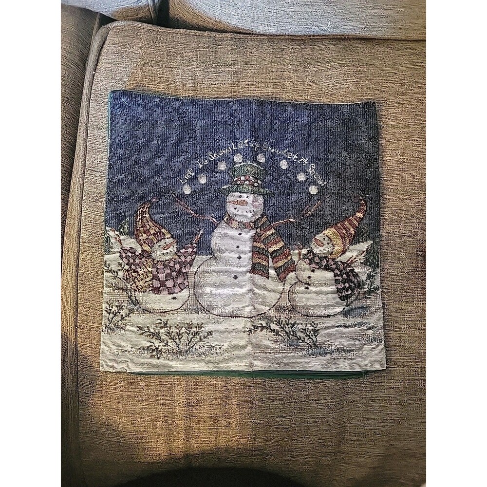 Snowman Tapestry "Let It Snow" Winter Pillow Cover 15x15? Vtg